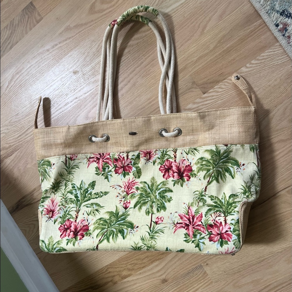 Scala Raffia Tropical Palm Tree Tote Bag Handbag